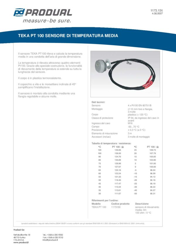 TEKA PT 100 PT 100 SENSORE TEMP. MEDIA  3M - immagine 2