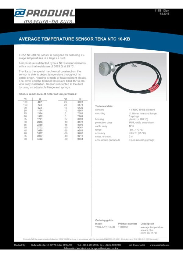 TEKA NTC 10-KB NTC 10-KB SENSORE TEMP. MEDIA 3M - immagine 2