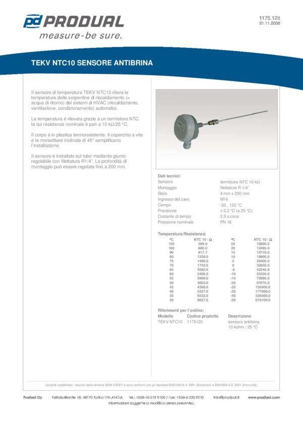 TEKV NTC 10 NTC 10 SENSORE ANTIGELO - immagine 2