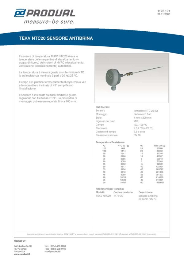 TEKV NTC 20 NTC 20 SENSORE ANTIGELO - immagine 2