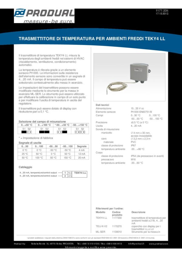 TEKY4 LL TRASMETTITORE AMB. FREDDO 4mm CAVO - immagine 2