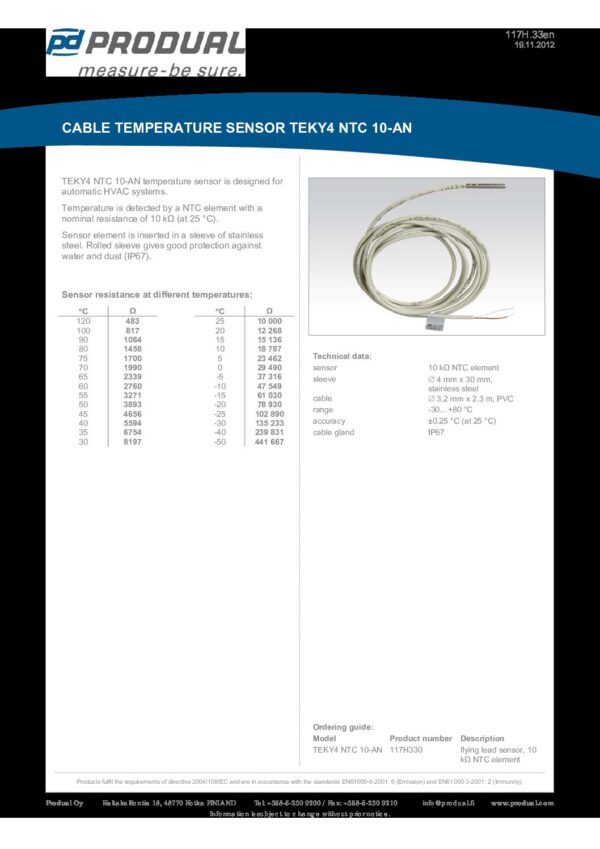 TEKY4 NTC 10-AN NTC 10-AN 4mm SENSORE A CAVO IP67 - immagine 2