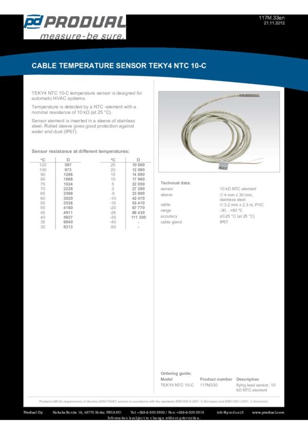 TEKY4 NTC 10-C NTC 10-C 4mm SENSORE A CAVO IP67 - immagine 2