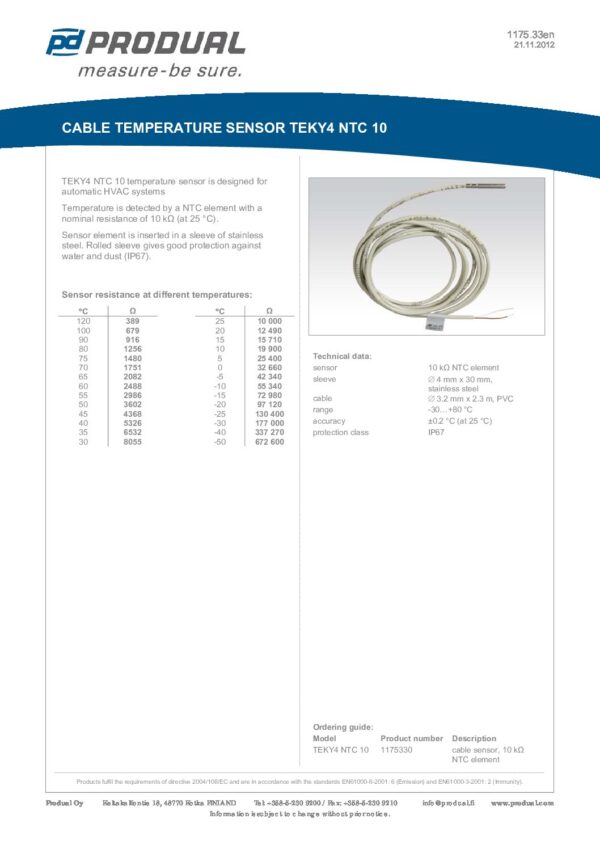 TEKY4 NTC 10 NTC 10 4mm SENSORE A CAVO IP67 - immagine 2