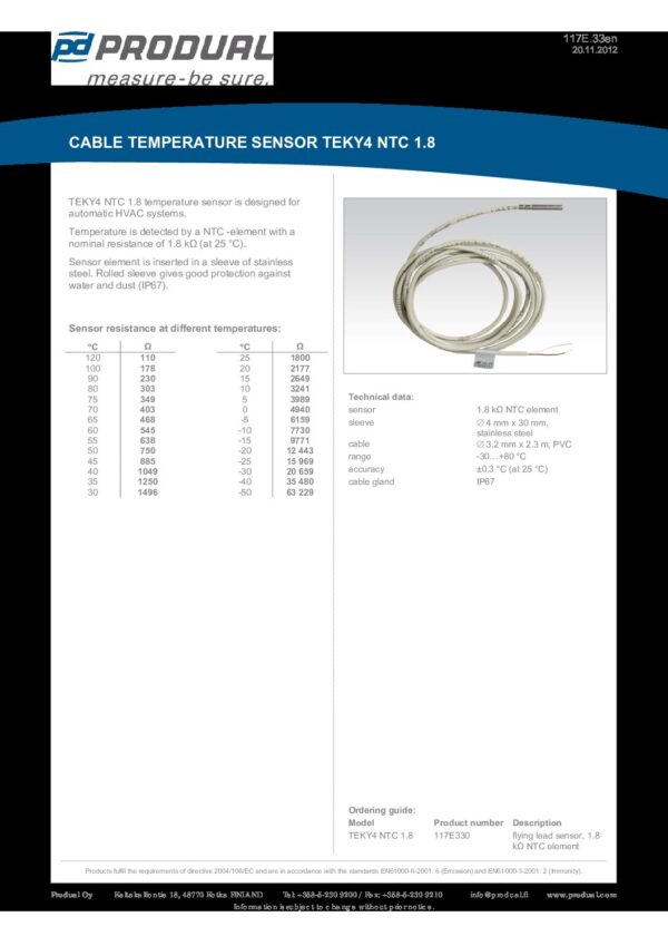 TEKY4 NTC 1.8 NTC 1.8 4 mm SENSORE A CAVO IP67 - immagine 2