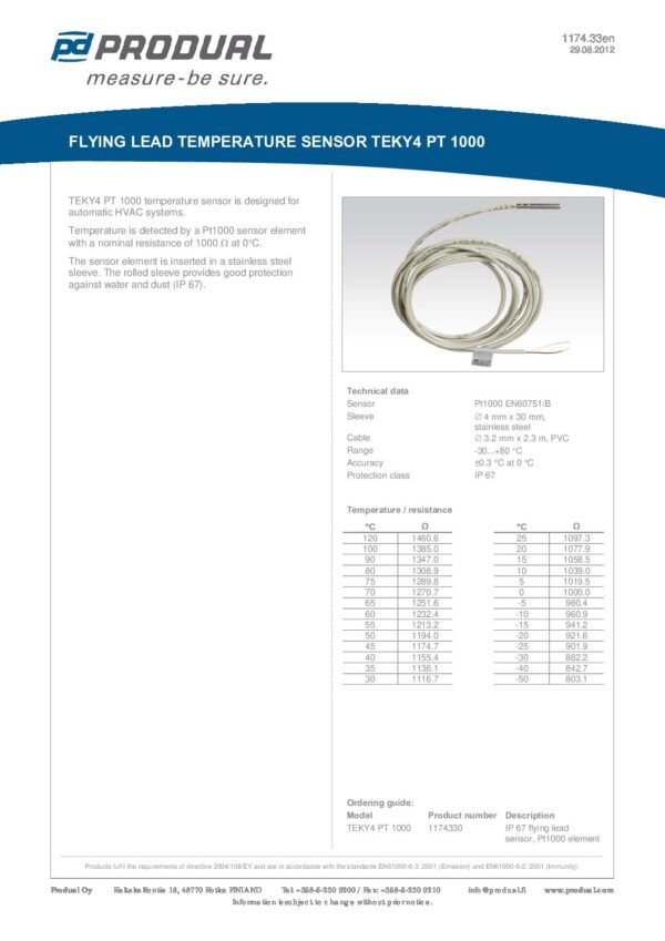 TEKY4 PT 1000 PT 1000 4mm SENSORE A CAVO IP67 - immagine 2