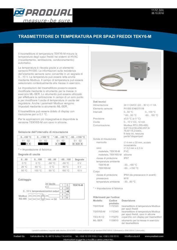 TEKY6S-M TRASM. TEMP. A CAVO 0-10V MODBUS - immagine 2