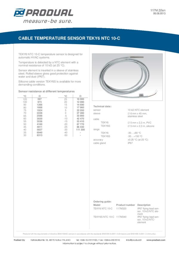 TEKY6S NTC 10-C NTC 10-C 6mm SENSORE A CAVO SILICONE IP67 - immagine 2