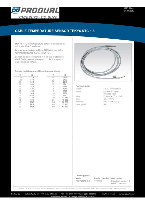 TEKY6 NTC 1.8 NTC 1.8 6mm SENSORE A CAVO IP67 - immagine 2