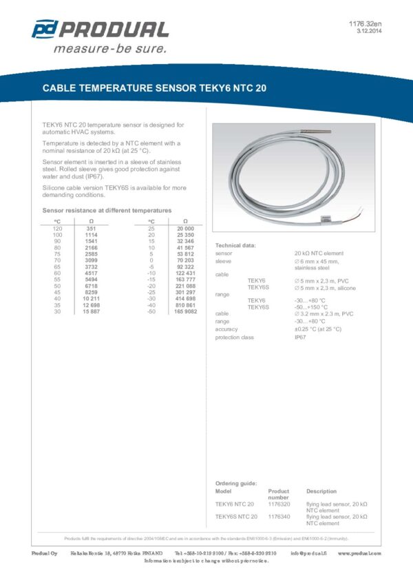 TEKY6S NTC 10-KB NTC 10KB 6mm SENSORE A CAVO IN SILICONE IP67 - immagine 2
