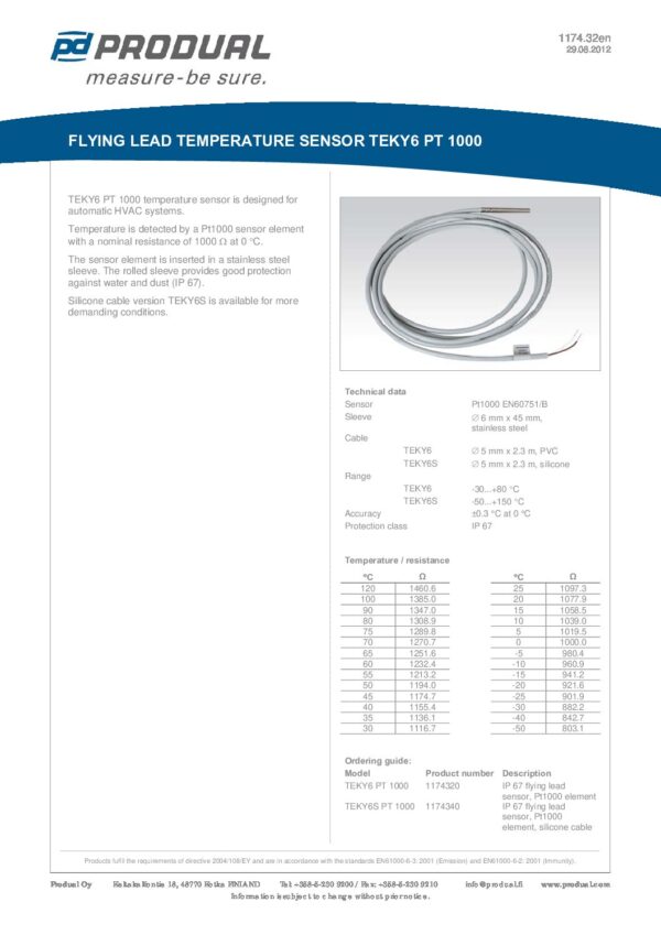TEKY6S PT 1000 PT 1000 6mm SENSORE A CAVO SILICONE  IP67 - immagine 2