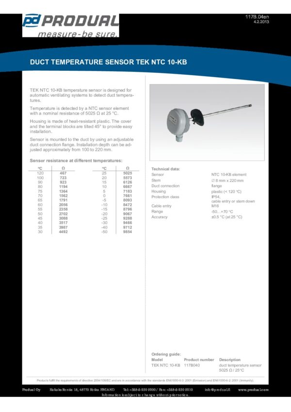 TEK NTC 10-KB NTC 10-KB SENSORE TEMP. DA CONDOTTA - immagine 2