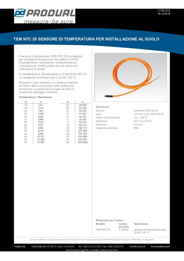 TEM NTC 20 NTC 20 SENSORE A CAVO 5m - immagine 2