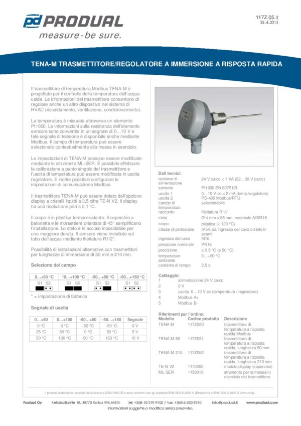 TENA-M TRASM. TEMP. RAPIDO A IMMERS. 0-10V MODBUS - immagine 2