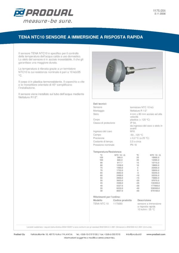 TENA NTC 10 NTC 10 SENSORE A IMMER. RISPOSTA RAPIDA - immagine 2