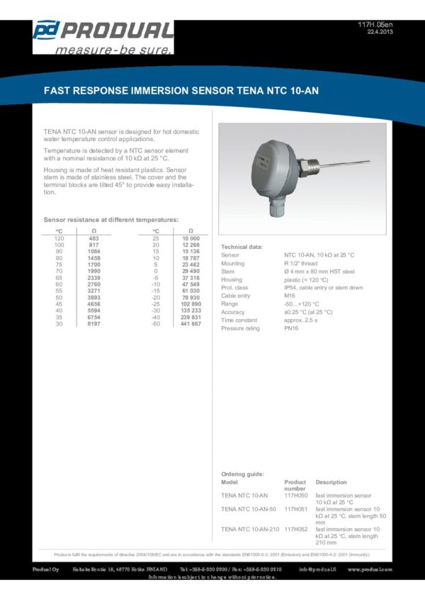 TENA NTC 10-AN-50 NTC 10-AN SENSORE A IMMER. RISPOSTA RAPIDA - immagine 2