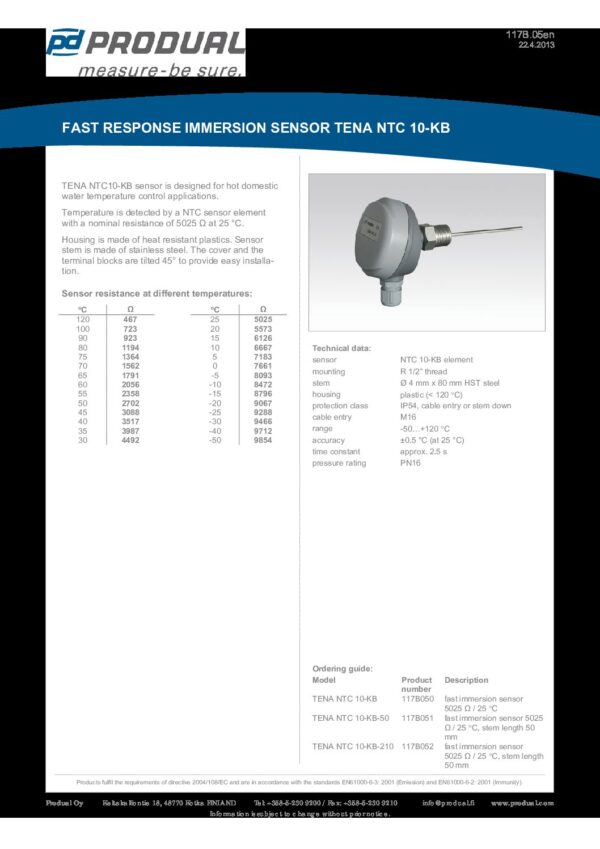 TENA NTC 10-KB NTC 10-KB SENSORE A IMMERS. A RISP. RAPIDA - immagine 2