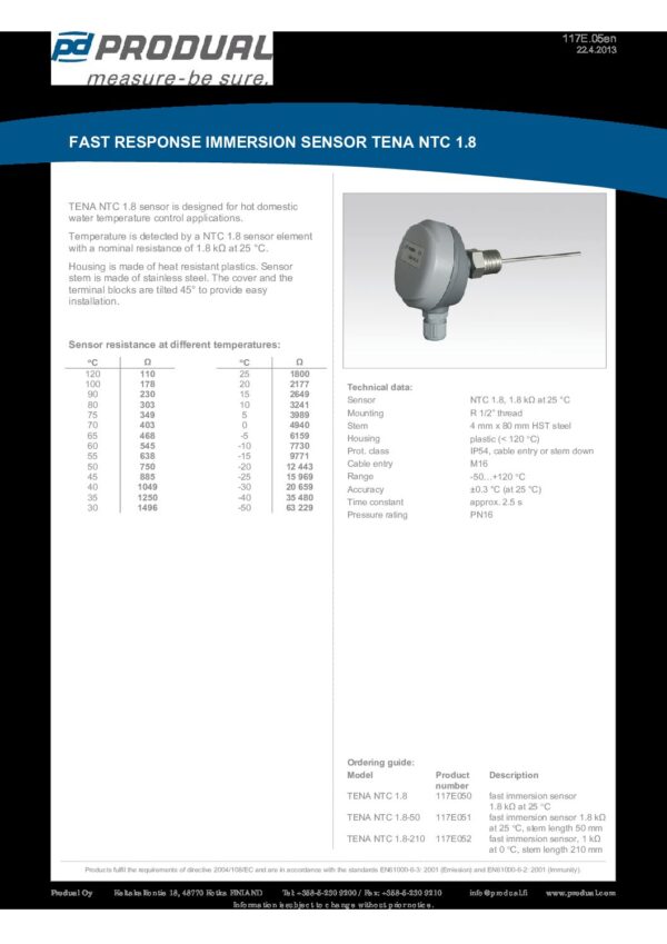 TENA NTC 1.8 NTC 1.8 SENSORE A IMMER. RISPOSTA RAPIDA - immagine 2