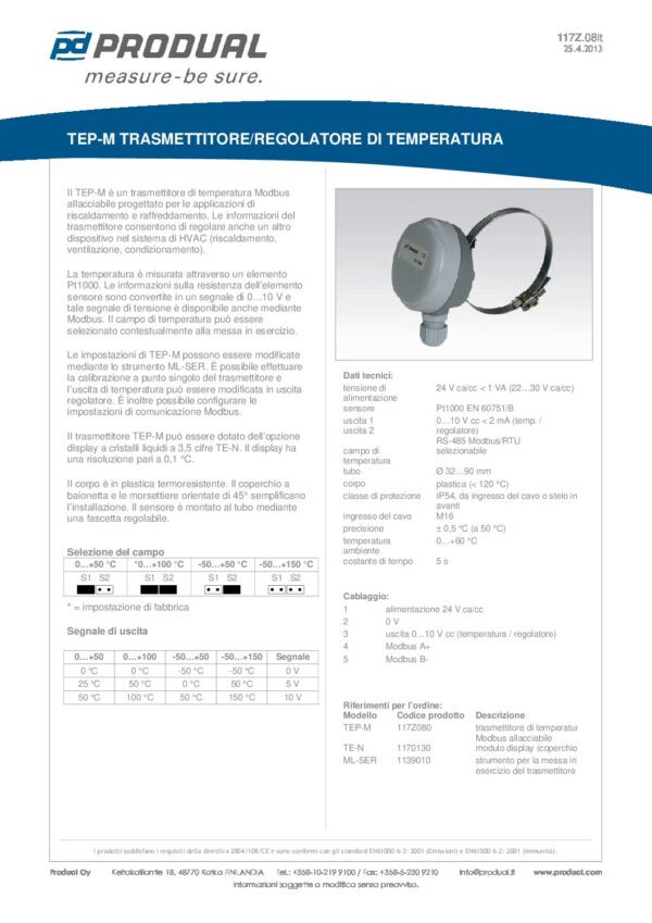 TEP-M TRASM. TEMP. CONTATTO 0-10V MODBUS - immagine 2
