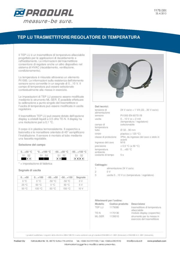 TEP LU 0-10V TRASMETTITORE TEMP. A CONTATTO - immagine 2