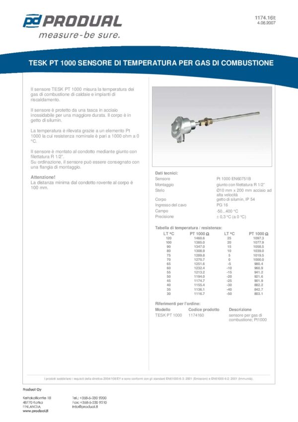 TESK PT 1000 PT 1000 SENSORE TEMP. GAS DI COMBUSTIONE - immagine 2