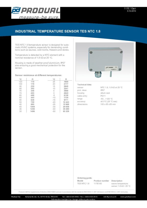 TES NTC 1.8 NTC 1.8 SENSORE TEMP. SAUNA  IP67 - immagine 2