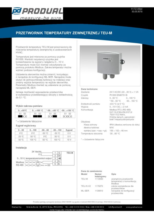 TEU-M TRASM. TEMP. OUTDOOR 0-10V MODBUS - immagine 2