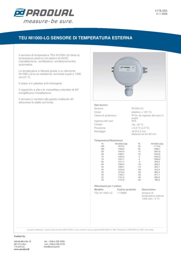TEU NI 1000-LG L&S NI1000 SENSORE TEMP. ARIA ESTERNO - immagine 2