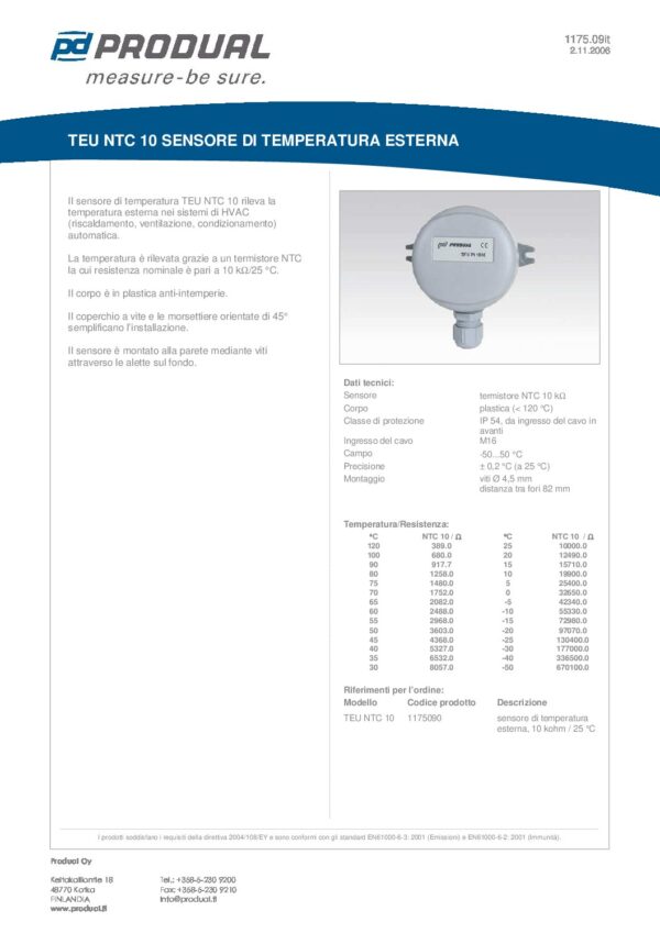 TEU NTC 10 NTC 10 SENSORE TEMP. ARIA ESTERNO - immagine 2