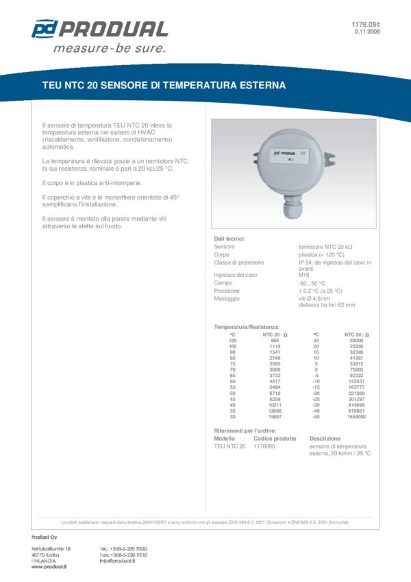 TEU NTC 20 NTC 20 SENSORE TEMP. ARIA ESTERNO - immagine 2