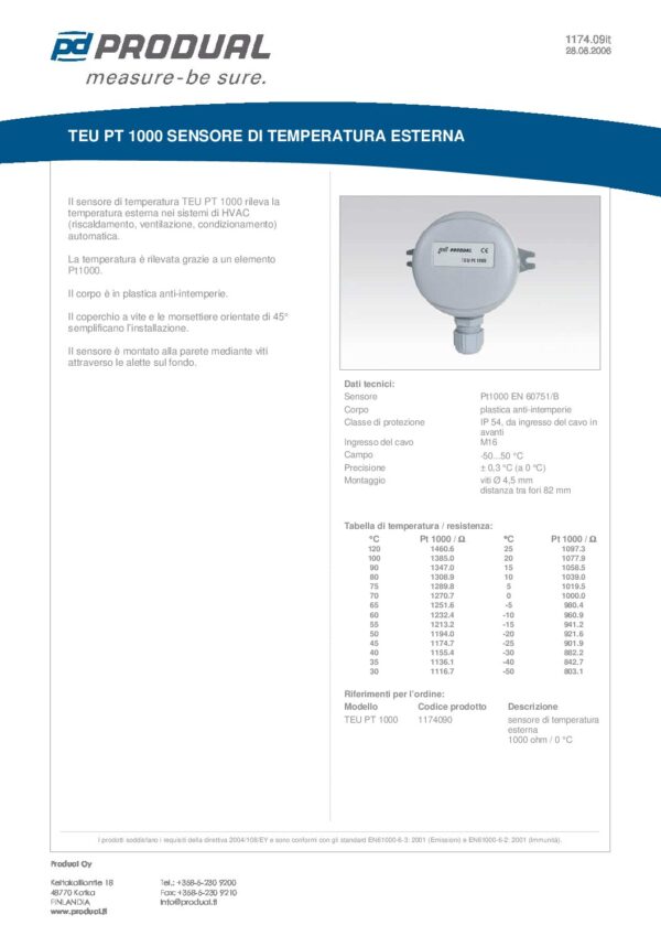 TEU PT 1000 PT 1000 SENSORE TEMP. ARIA ESTERNO - immagine 2
