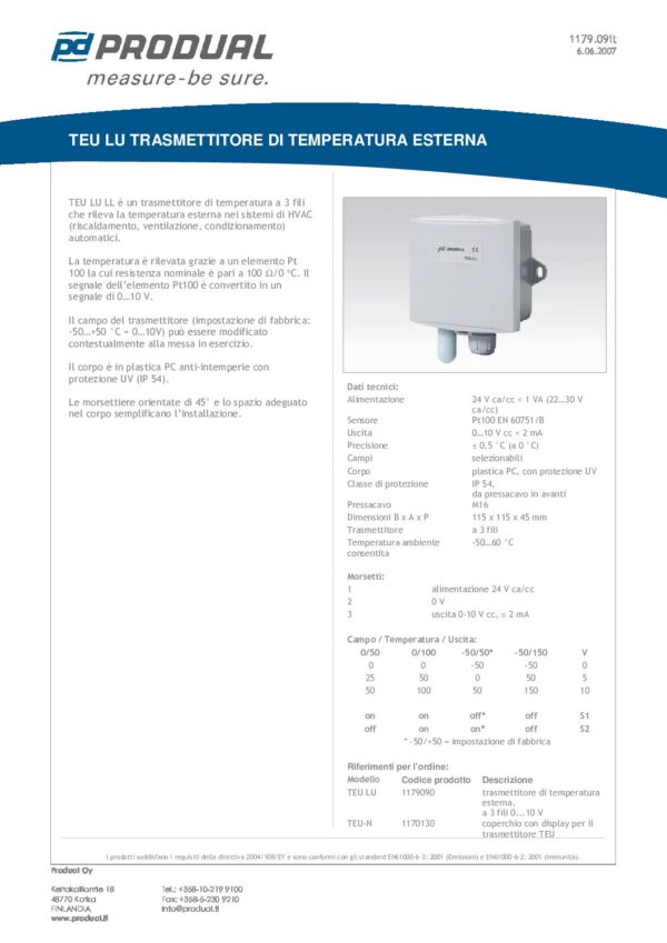 TEU LU 0-10V TRASMETTITORE TEMP. ARIA ESTERNO - immagine 2