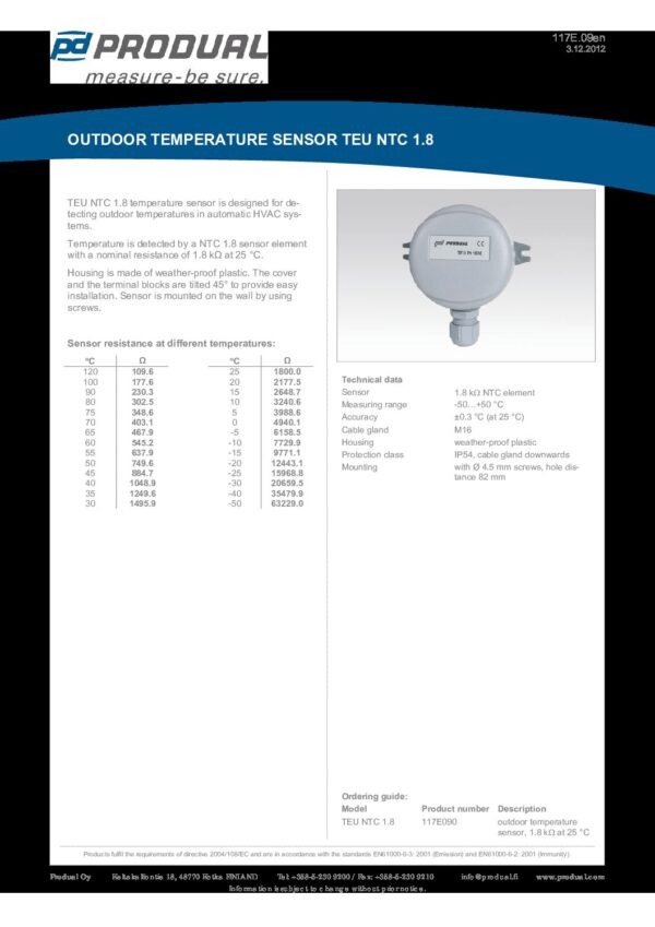 TEU NTC 1.8 NTC 1.8 SENSORE TEMP. ARIA ESTERNO - immagine 2
