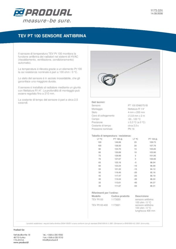 TEV PT 100 SENSORE PT 100 ANTIGELO - immagine 2