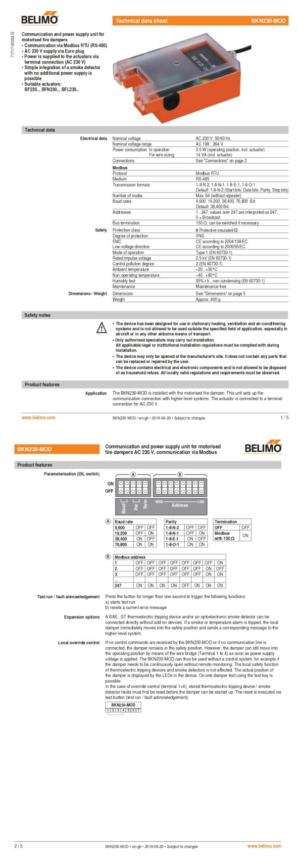 BKN230-MOD Unità di alimentazione e comunicazione per attuatori per serrande tagliafuoco 230 V  Prezzo di listino373,00 EUR - immagine 2