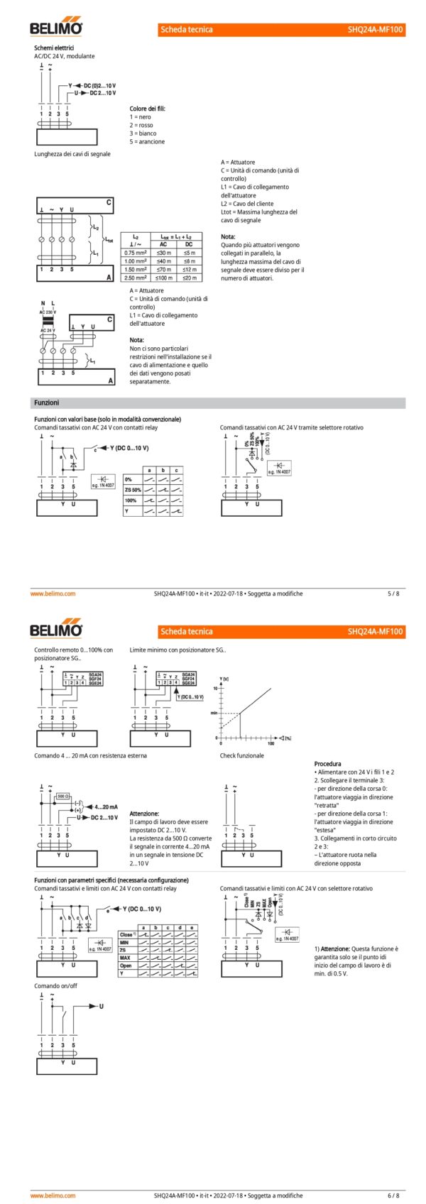 SHQ24A-MF100 Attuatore Lineare, 200 N, AC/DC 24 V, MFT, 2...10 V, 7 s, Corsa 100 mm, IP54 - immagine 4