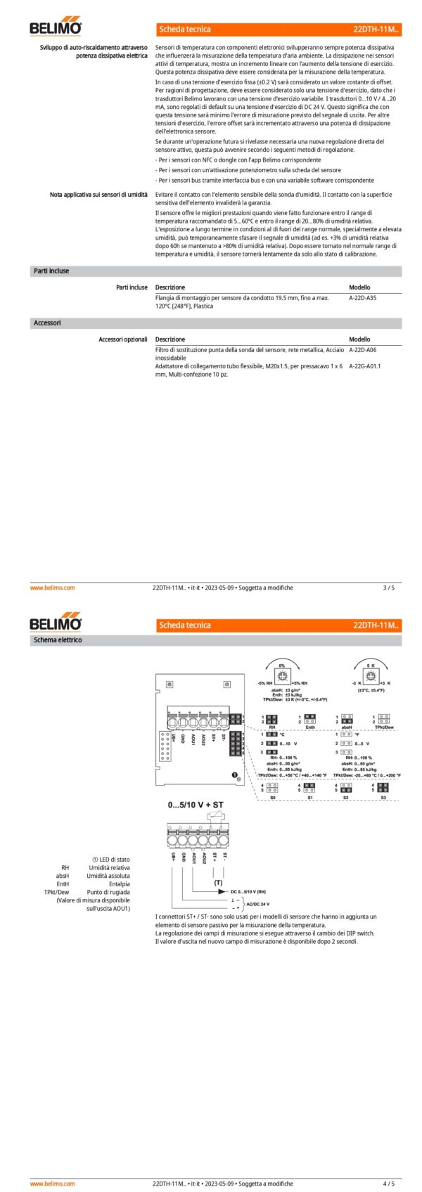 22DTH-11MM Sensore di umidità / temperatura da canale attivo, 0...5 V, 0...10 V, NTC10k Pre (10k3) (passivo), Lunghezza sensore 140 mm, Diametro sensore 19.5 mm - immagine 3