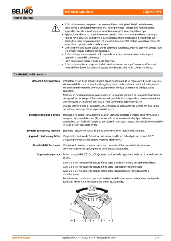CQD24A-MPL Attuatore rotativo (ZoneTight), 1 Nm, AC/DC 24 V, MP-Bus, 15 s, IP40 - immagine 3