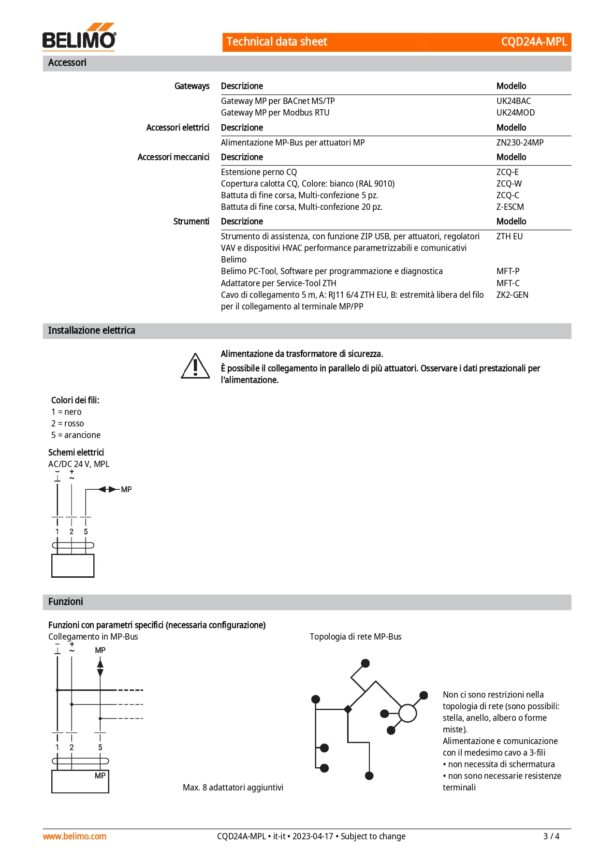 CQD24A-MPL Attuatore rotativo (ZoneTight), 1 Nm, AC/DC 24 V, MP-Bus, 15 s, IP40 - immagine 4