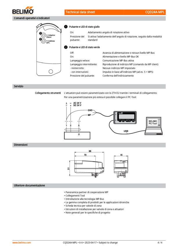 CQD24A-MPL Attuatore rotativo (ZoneTight), 1 Nm, AC/DC 24 V, MP-Bus, 15 s, IP40 - immagine 5