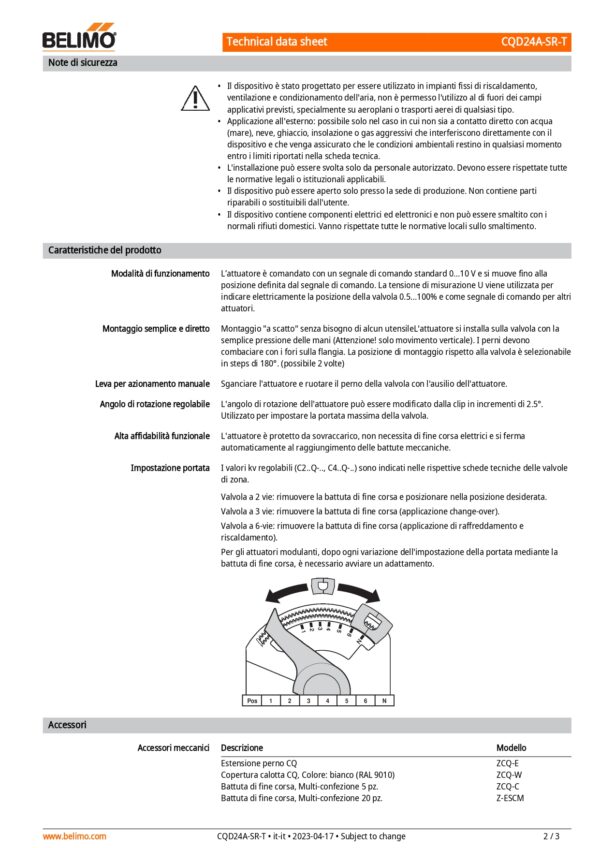 CQD24A-SR-T Attuatore rotativo (ZoneTight), 1 Nm, AC/DC 24 V, 2...10 V, 15 s, IP40, Terminali - immagine 3