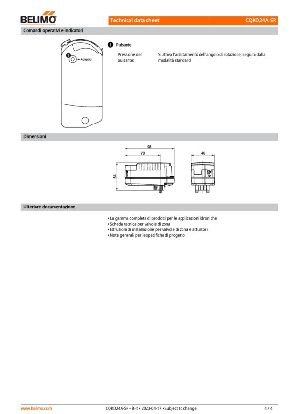 CQKD24A-SR Attuatore rotativo con funzione di sicurezza (ZoneTight) NC, 1 Nm, AC/DC 24 V, 2...10 V, 15 s, IP40 - immagine 5
