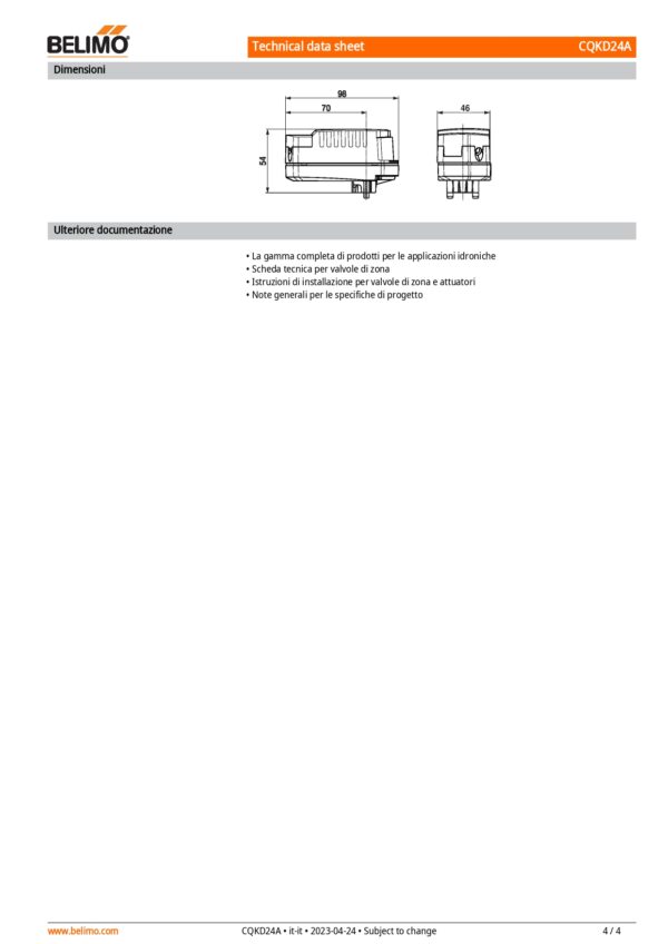 CQKD24A Attuatore rotativo con funzione di sicurezza (ZoneTight) NC, 1 Nm, AC/DC 24 V, On/Off, 15 s, IP40 - immagine 5