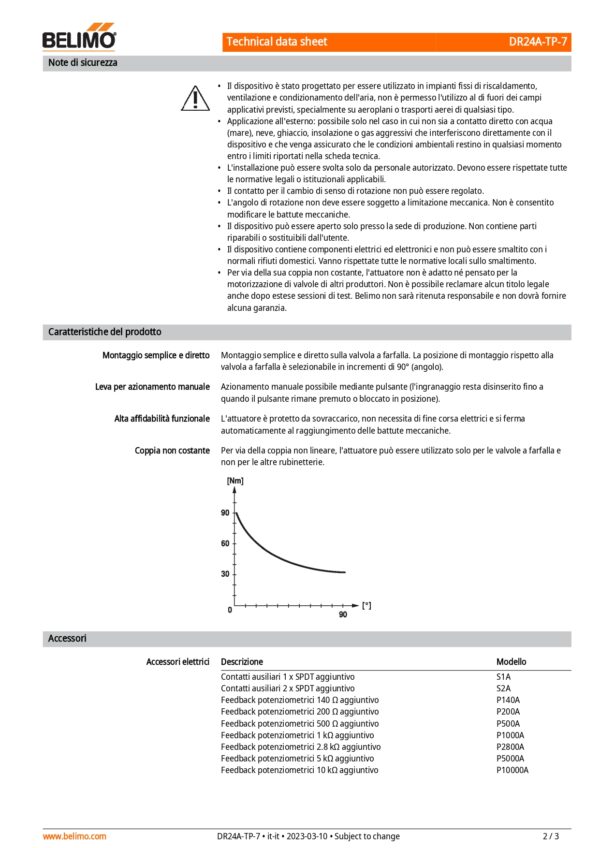 DR24A-TP-7 Attuatore rotativo, Max. 90 Nm (non costante) (non costante), AC/DC 24 V, On/Off, 150 s, IP54, F07, Terminali - immagine 3