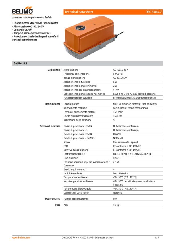 DRC230G-7 Attuatore rotativo, Max. 90 Nm (non costante) (non costante), AC 100...240 V, On/Off, 35 s, IP66/67, F07 - immagine 2