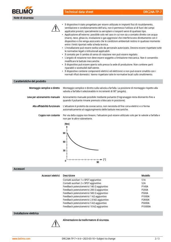 DRC24A-TP-7 Attuatore rotativo, Max. 90 Nm (non costante) (non costante), AC/DC 24 V, On/Off, 35 s, IP54, F07, Terminali - immagine 3