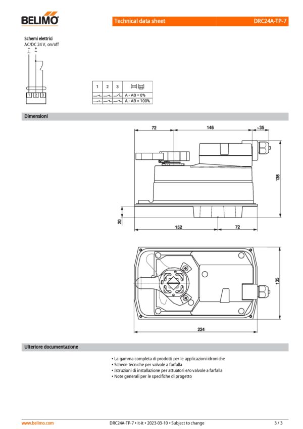 DRC24A-TP-7 Attuatore rotativo, Max. 90 Nm (non costante) (non costante), AC/DC 24 V, On/Off, 35 s, IP54, F07, Terminali - immagine 4