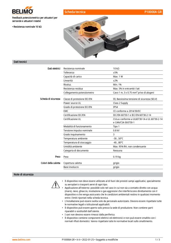 P10000A GR Feedback potenziometrici 10 kΩ aggiuntivo, colore grigio - immagine 2