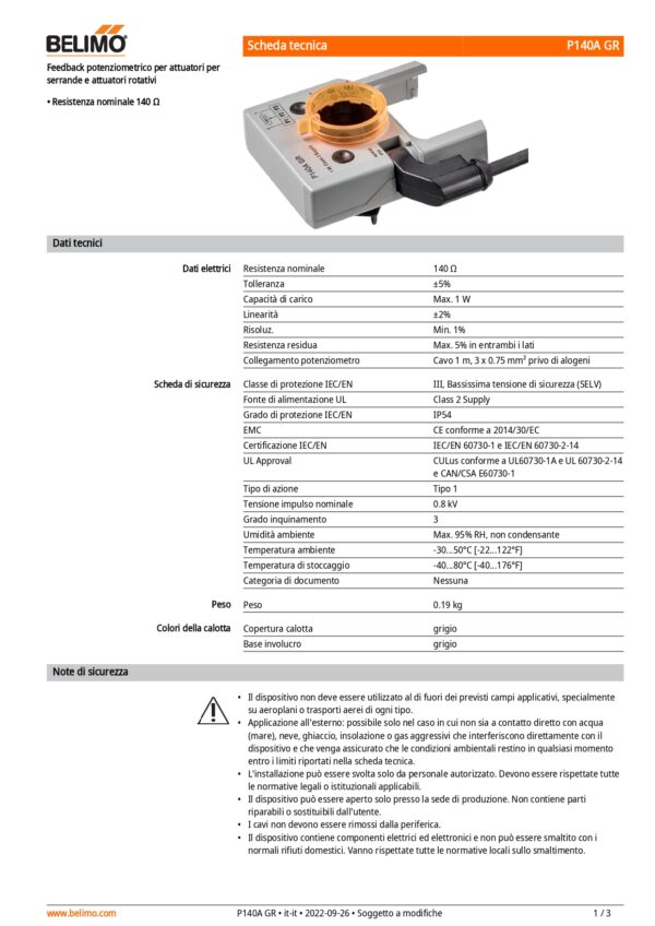 P140A GR Feedback potenziometrici 140 Ω aggiuntivo, colore grigio - immagine 2