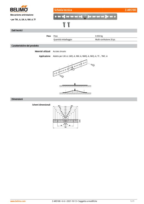 Z-ARS180 Meccanismo antirotazione, 180 mm, per TM...A, LM..A, NM..A, TF Multi-confezione 20 pz. - immagine 2